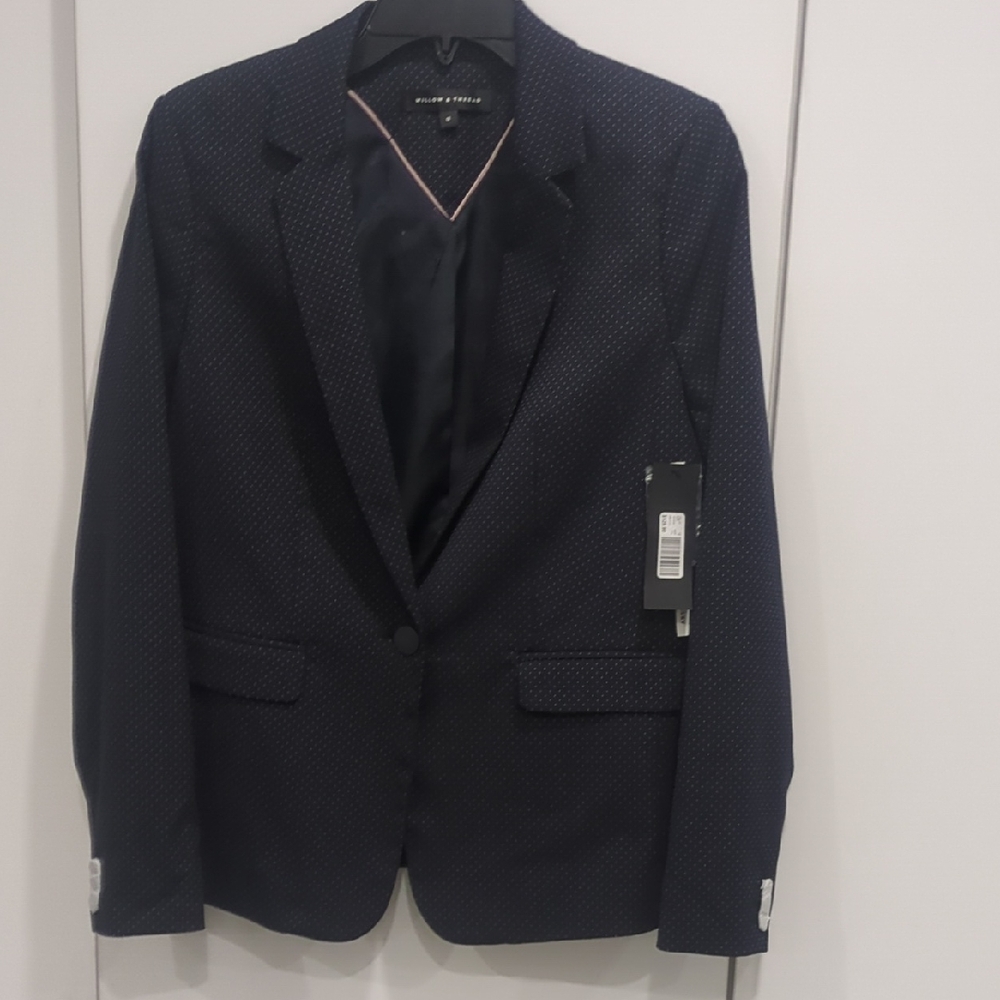 New Navy Dark Blue Lightly Patterned In Off White Blazer